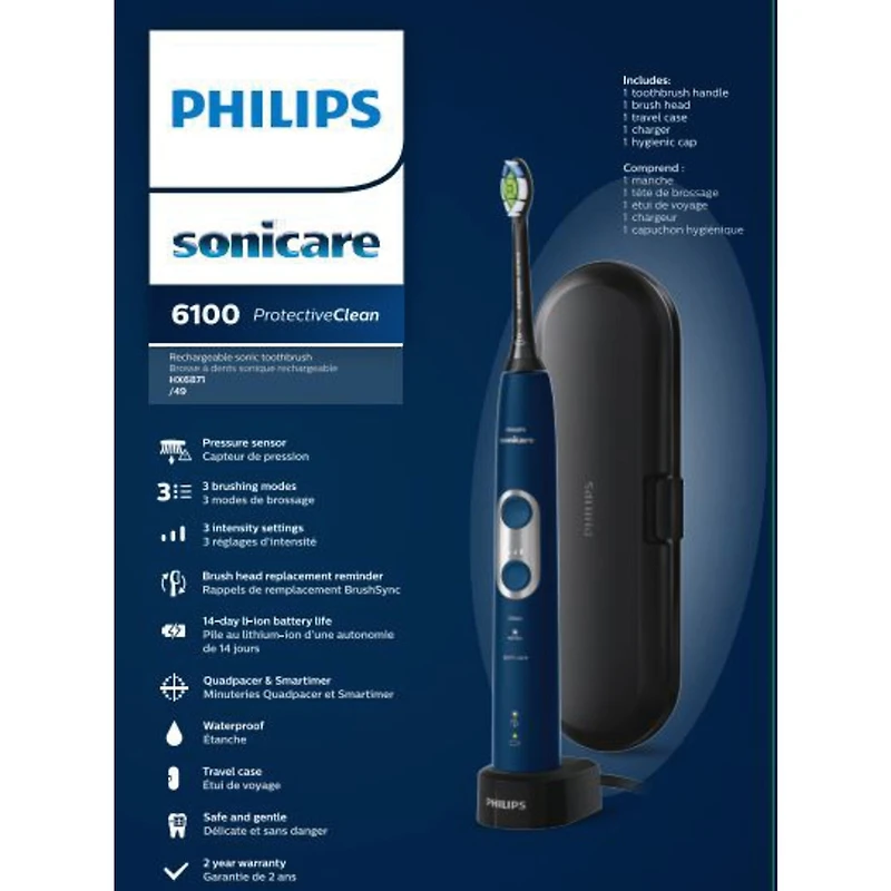 Brosse à dents électrique rechargeable Philips Sonicare ProtectiveClean 6100, bleu marine, HX6871/49