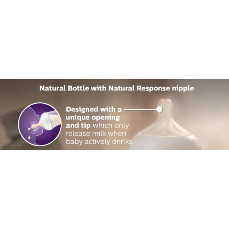 Biberon naturel Philips Avent avec tétine Natural Response, transparent, 9oz, 2pk, SCY903/02