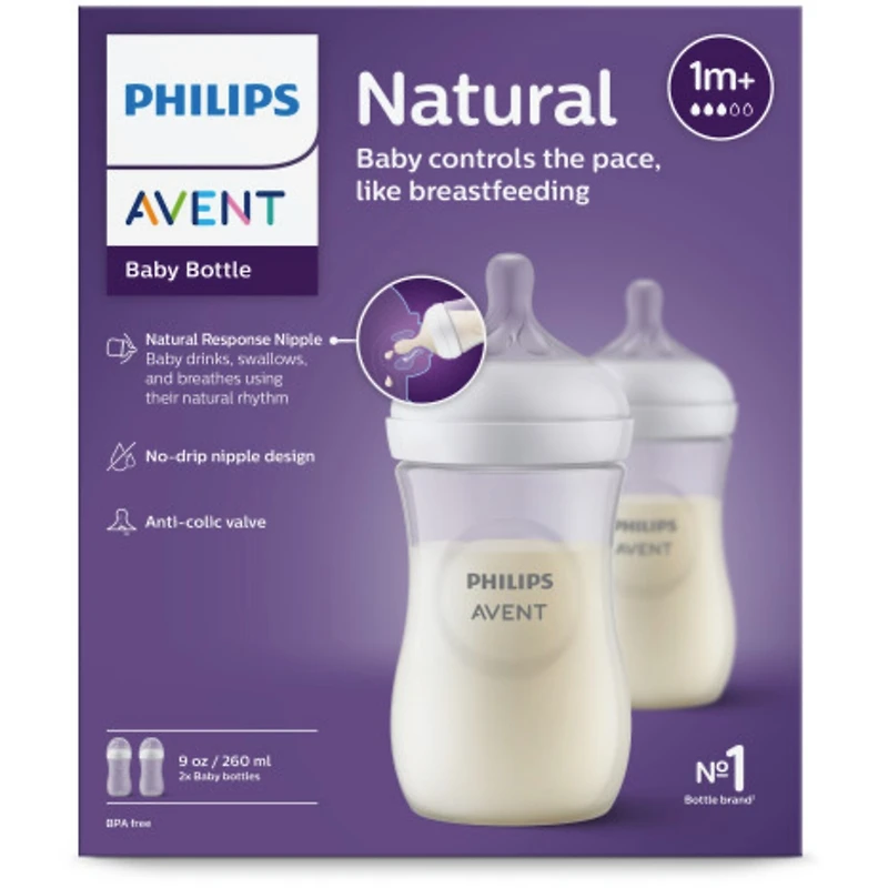 Natural Baby Bottle With Natural Response Nipple, Clear, 9oz, pack