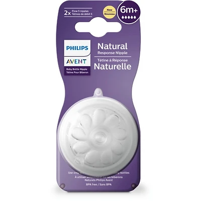 Tétine Natural Response Philips Avent à débit no 5, 6 mois et plus, emb. de 2, SCY965/02