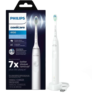 Brosse à dents électrique Philips Sonicare 4100, brosse à dents électrique rechargeable avec capteur de pression, blanc