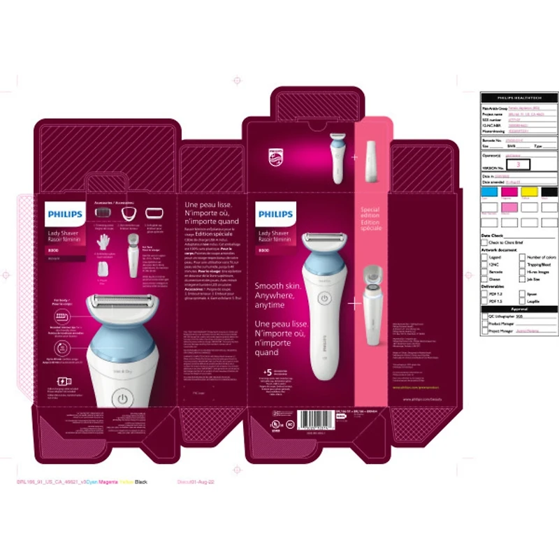 Rasoir pour femmes série 8000 de Philips avec épilateur pour les poils du visage, utilisation avec ou sans fil pour usage humide et sec, 5 accessoires, BRL166/91
