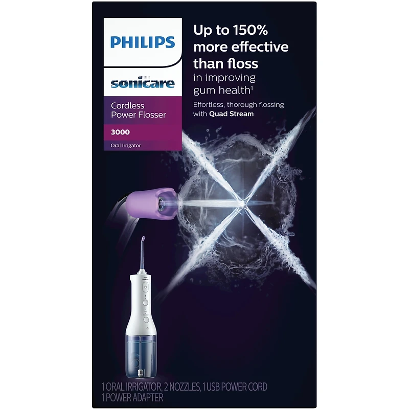Power Flosser 3000 sans fil, irrigateur buccal, blanc, HX3806/21