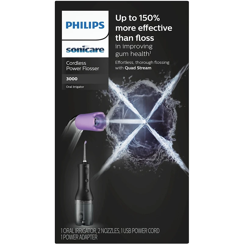 Power Flosser 3000 sans fil, irrigateur buccal, noir, HX3806/23