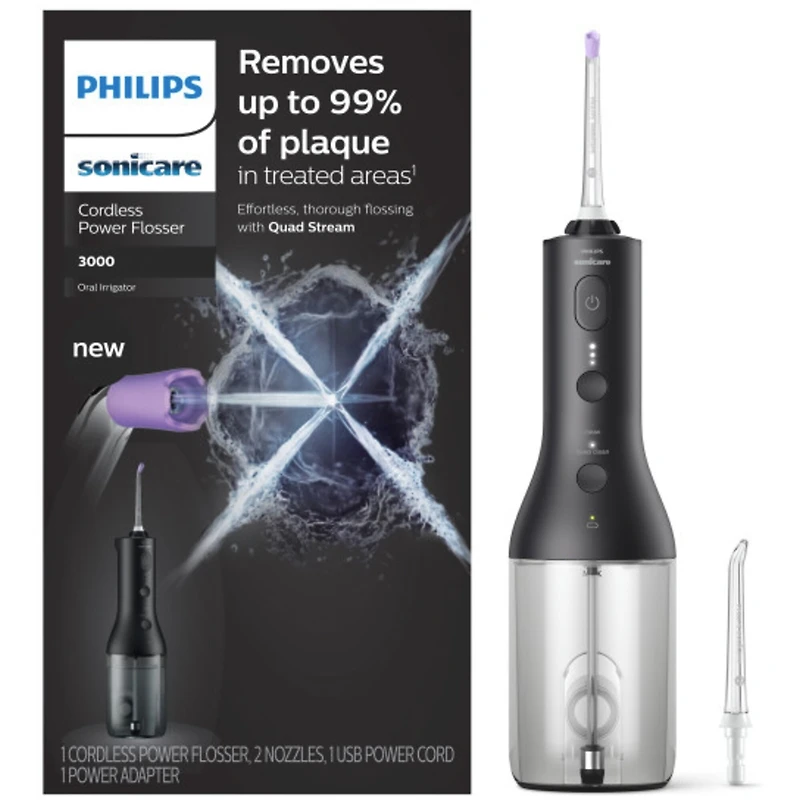 Power Flosser 3000 sans fil, irrigateur buccal, noir, HX3806/23