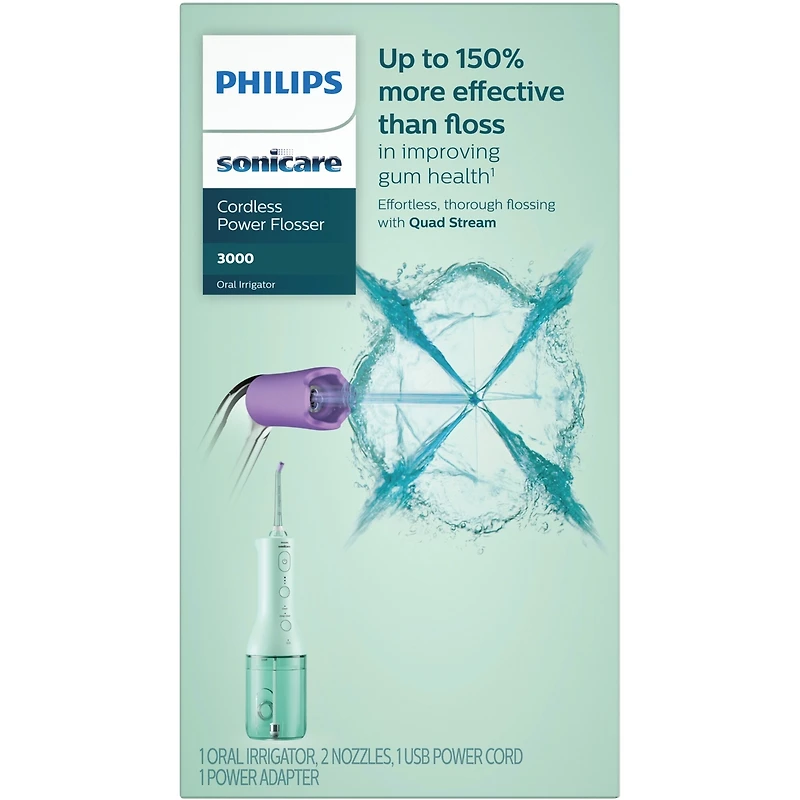 Power Flosser 3000 sans fil, irrigateur buccal, menthe, HX3806/21
