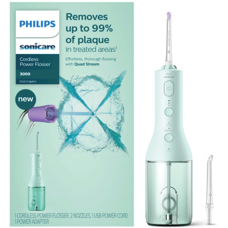 Power Flosser 3000 sans fil, irrigateur buccal, menthe, HX3806/21