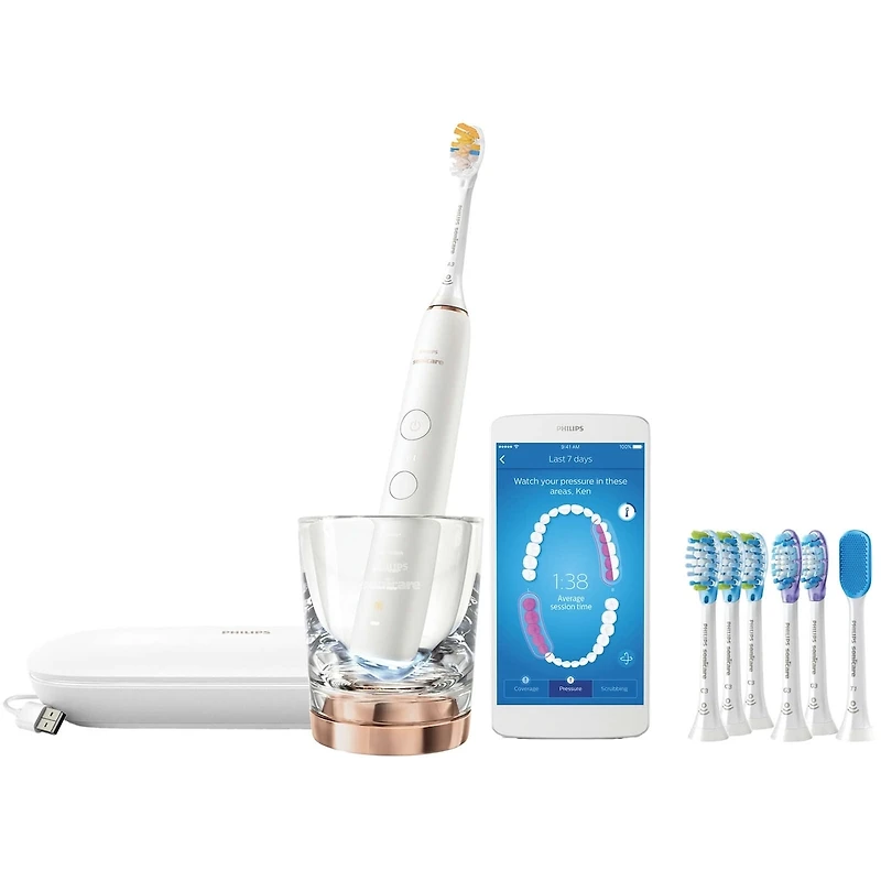 Brosse à dents électrique rechargeable Philips Sonicare DiamondClean Smart 9700, Or rose, HX9957/81