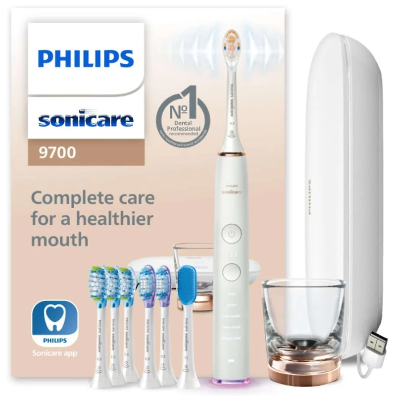 Brosse à dents électrique rechargeable Philips Sonicare DiamondClean Smart 9700, Or rose, HX9957/81