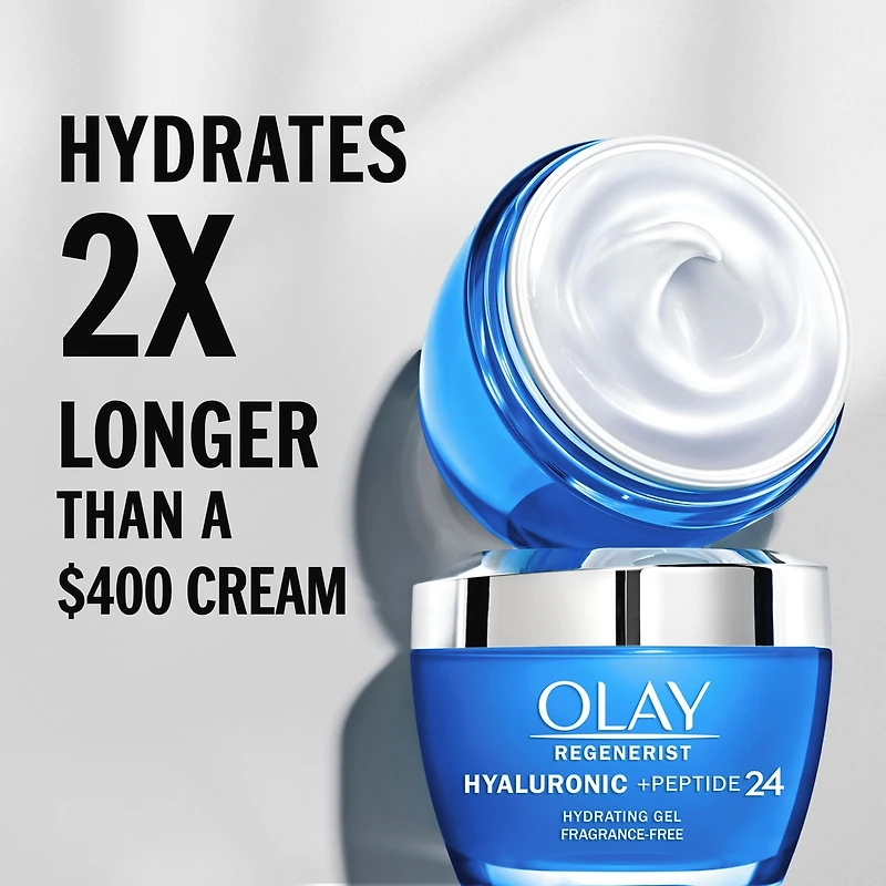 Gel hydratant pour le visage Olay Regenerist acide hyaluronique + peptide 24, non parfumé