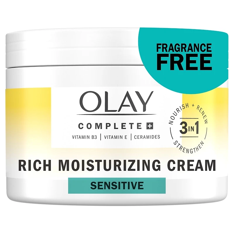 Complete+ Rich Moisturizing Cream Fragrance-Free, 3-in-1 Hydrating Face Cream for Dry Skin with Vitamin B3, Vitamin E, and Ceramides