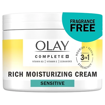 Complete+ Rich Moisturizing Cream Fragrance-Free, 3-in-1 Hydrating Face Cream for Dry Skin with Vitamin B3, Vitamin E, and Ceramides