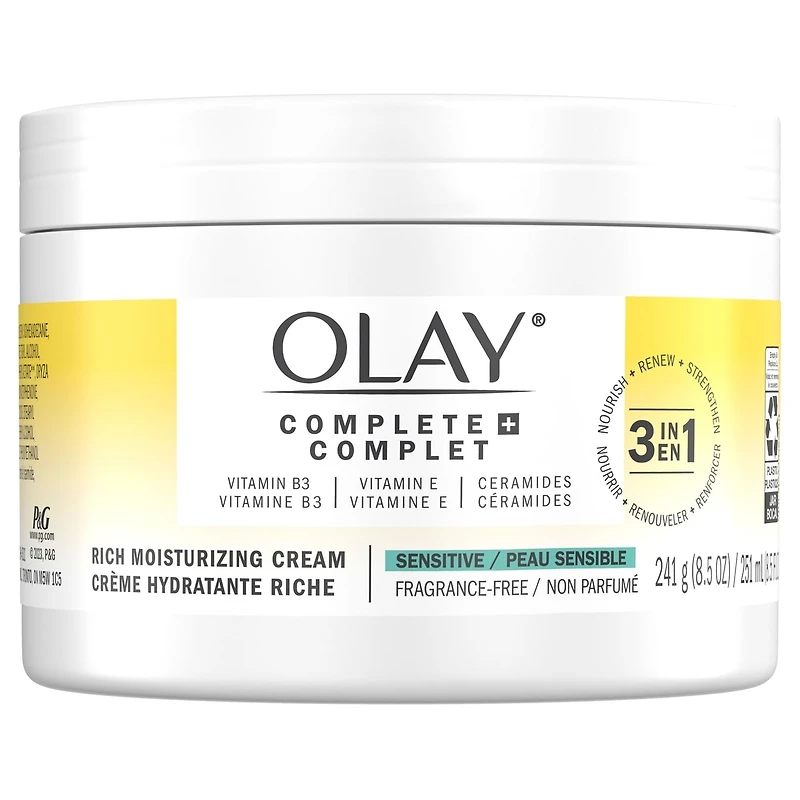 Complete+ Rich Moisturizing Cream Fragrance-Free, 3-in-1 Hydrating Face Cream for Dry Skin with Vitamin B3, Vitamin E, and Ceramides