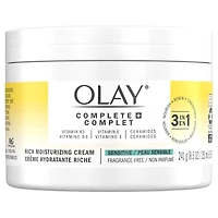 Complete+ Rich Moisturizing Cream Fragrance-Free, 3-in-1 Hydrating Face Cream for Dry Skin with Vitamin B3, Vitamin E, and Ceramides