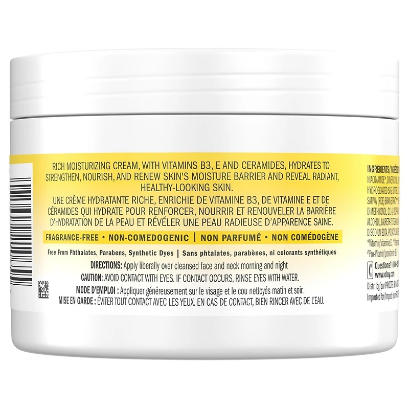 Complete+ Rich Moisturizing Cream Fragrance-Free, 3-in-1 Hydrating Face Cream for Dry Skin with Vitamin B3, Vitamin E, and Ceramides