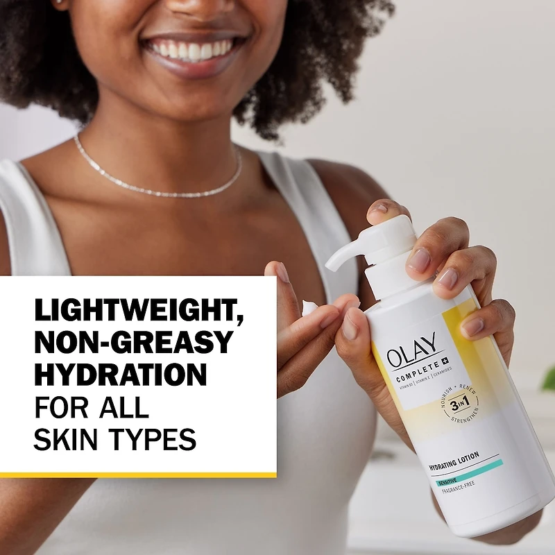 Complete+ Hydrating Lotion Fragrance-Free, 3-in-1 Nourishing Face Moisturizer for All Skin Types with Vitamin B3, Vitamin E, and Ceramides