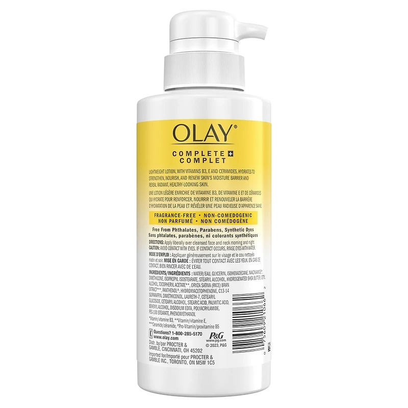 Complete+ Hydrating Lotion Fragrance-Free, 3-in-1 Nourishing Face Moisturizer for All Skin Types with Vitamin B3, Vitamin E, and Ceramides