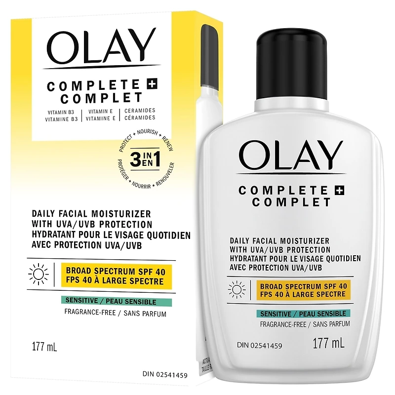 Complete+ Daily Facial Moisturizer with Sunscreen SPF 40, Fragrance-Free, 6 FL OZ, Broad Spectrum Sunscreen for Sensitive Skin