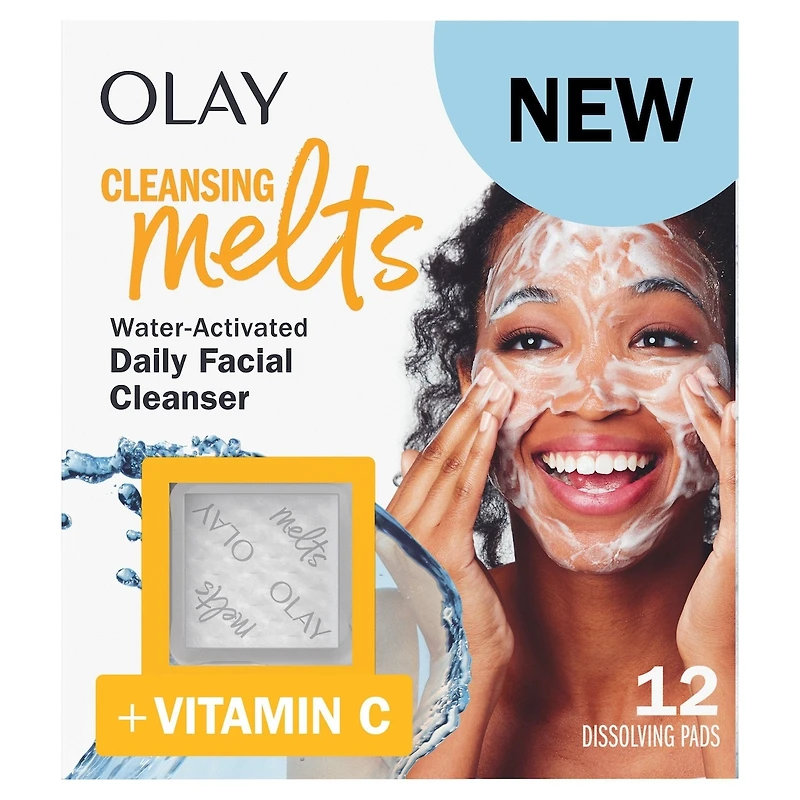 Cleansing Melts + Vitamin C Face Cleanser, 12ct, Water-Activated Face Wash Cleans, Tones, and Refreshes Skin