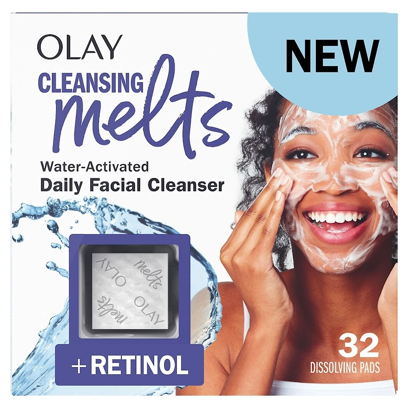 Cleansing Melts + Retinol Face Cleanser, 32ct, Water-Activated Face Wash Cleans, Tones, and Refreshes Skin