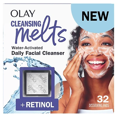 Cleansing Melts + Retinol Face Cleanser, 32ct, Water-Activated Face Wash Cleans, Tones, and Refreshes Skin