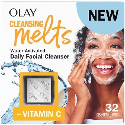Cleansing Melts + Vitamin C Face Cleanser, 32ct, Water-Activated Face Wash Cleans, Tones, and Refreshes Skin