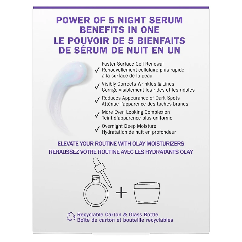 Super Serum Night Repair 5-in-1 Lightweight Skin Cell Renewing Face Serum Wrinkle Correcting Skin Care Treatment with Salicylic Acid, Niacinamide, Lactic Acid, Glycerin, Pep
