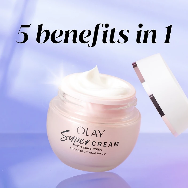 Super Cream with Sunscreen SPF, Ultra Lightweight Face Moisturizer that hydrates, smooths, brightens, firms, and protects with SPF.