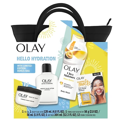 Sac des Fêtes Méga hydratation, ensemble-cadeau de soins de la peau, 4 unités, nettoyant pour le corps, nettoyant pour le visage, hydratant quotidien, hydratant de nuit