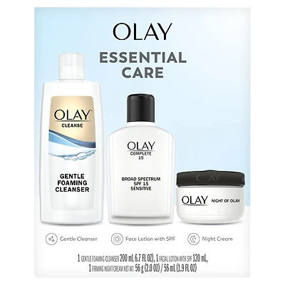 Ensemble de soins essentiels, ensemble-cadeau de soins de la peau, 3 unités, nettoyant pour le visage, lotion pour le visage avec FPS, crème de nuit
