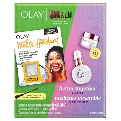 x Wicked : Bénéfique : Ensemble Meilleurs ensemble en format mini, ensemble-cadeau de soins de la peau, 3 unités, nettoyant pour le visage, mini sérum pour le visage, mini hydratant pour le visage