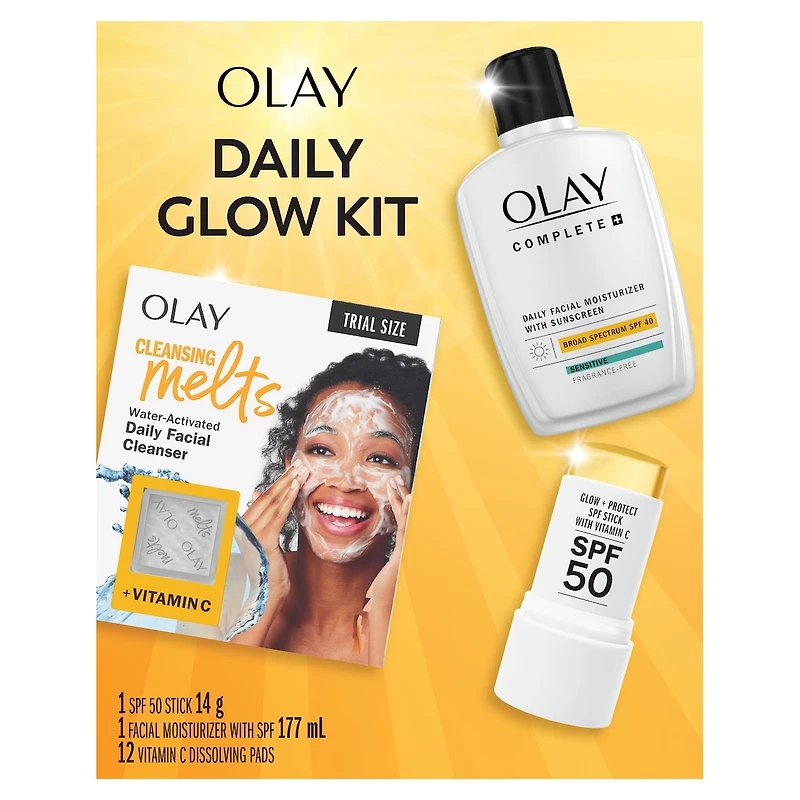 Olay Daily Glow Kit, Skincare Gift Set, 3pc, Face Cleanser, Face Moisturizer with SPF, SPF Sun Stick