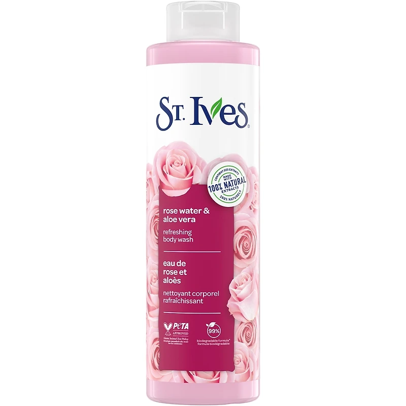 St. Ives Refreshing Body Wash for Women, Rose Water & Aloe Vera, 22 fl oz