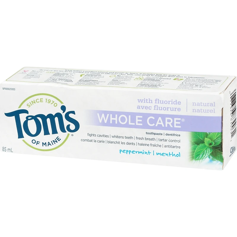 Whole Care Dentifrice au Fluorure Naturel Menthe Poivrée