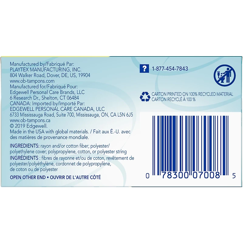 Tampons o.b. originaux sans applicateur à absorptivité régulière