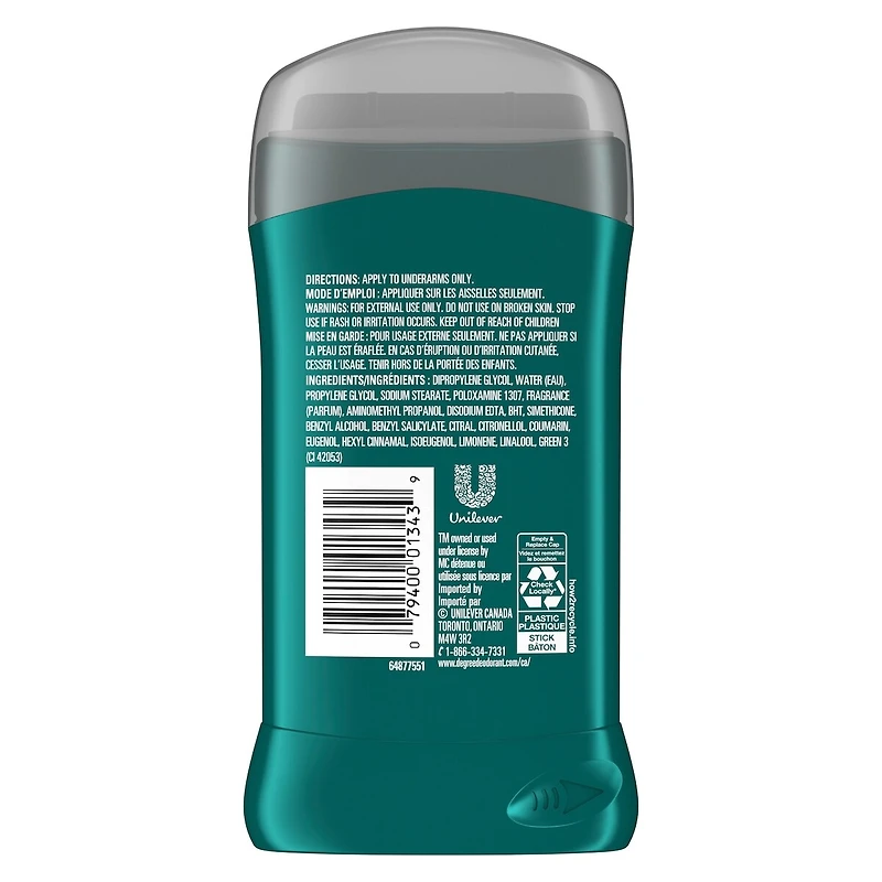 Désodorisant en bâton pour hommes Degree Men  Arctic Edge pour 48 h de protection contre les odeurs et une fraîcheur longue durée 85 g