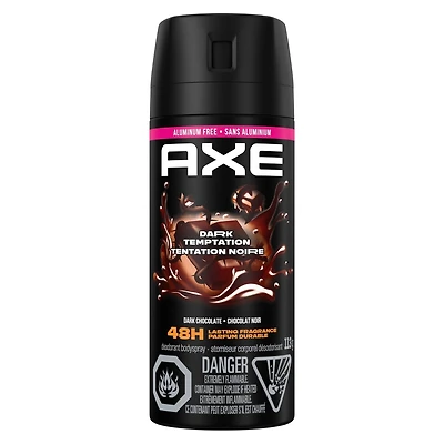AXE  Dual Action Deodorant Body Spray for Long Lasting Odour Protection Dark Temptation Dark Chocolate Men's Deodorant 48 hours Fresh formulated without Aluminum 113 GR