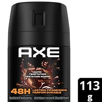 AXE  Dual Action Deodorant Body Spray for Long Lasting Odour Protection Dark Temptation Dark Chocolate Men's Deodorant 48 hours Fresh formulated without Aluminum 113 GR