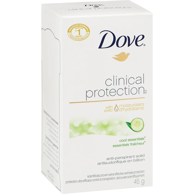 Antisudorifique en bâton pour peaux sensibles Dove Protection Clinique Essentiels Fraîcheur protection antibactérienne contre les odeurs 45 g