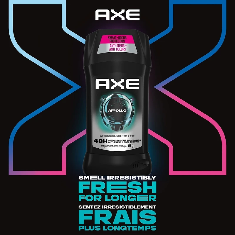 Antisudorifique en bâton  AXE Apollo sauge & bois de cèdre pour homme frais pendant 48 heures parfum haute définition 76 g Lot de 4
