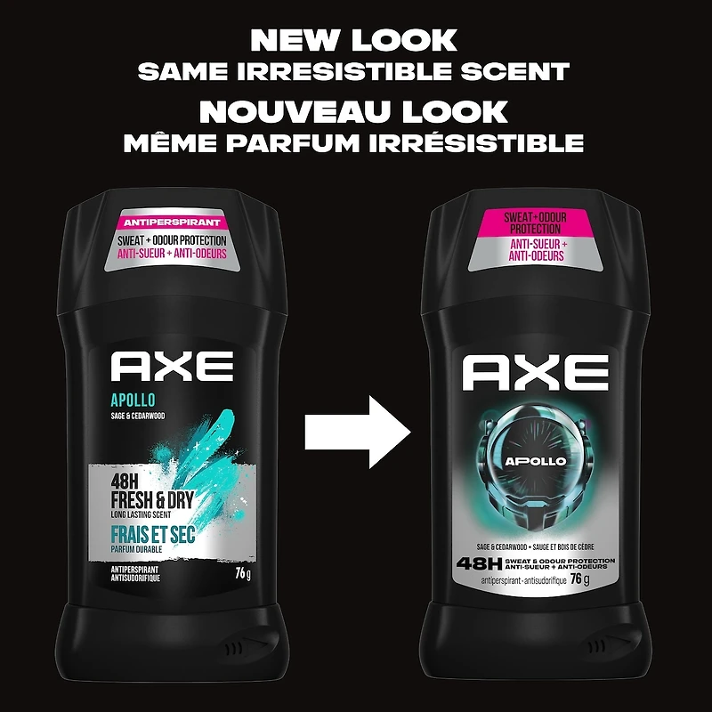 Antisudorifique en bâton  AXE Apollo sauge & bois de cèdre pour homme frais pendant 48 heures parfum haute définition 76 g Lot de 4