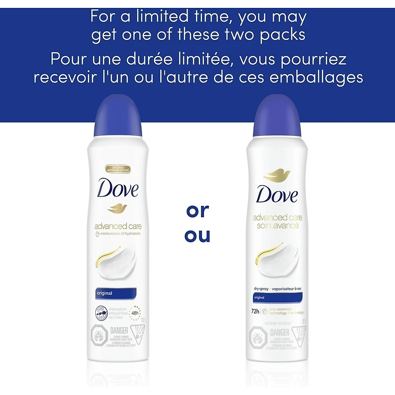 Advanced Care Original Dry Spray Antiperspirant Deodorant for Women with Pro-Ceramide Technology for Soft, Resilient Skin