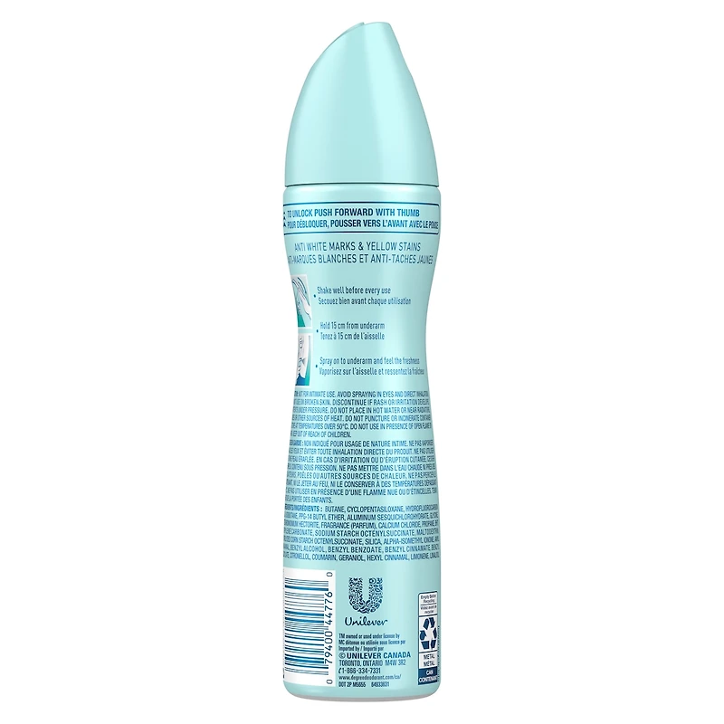 Vaporisateur sec Antisudorifiq Dove Black+White Eau Vive protection antibactérienne contre les odeurs 107 GR