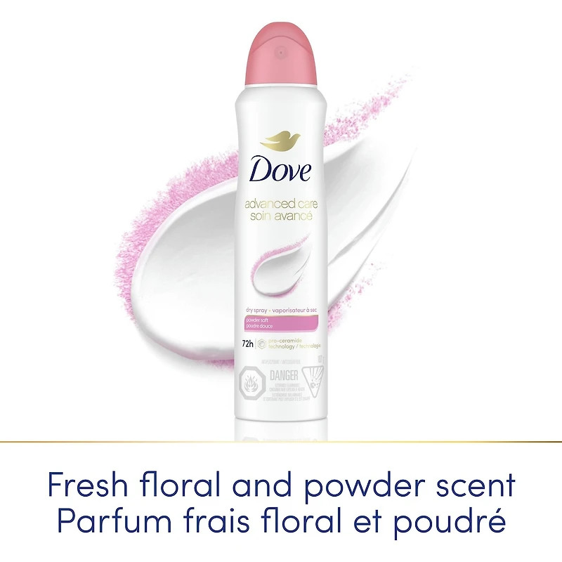 Advanced Care Dry Spray Antiperspirant Deodorant for Women Powder Soft Scent Pro-Ceramide Technology for Soft, Resilient Skin