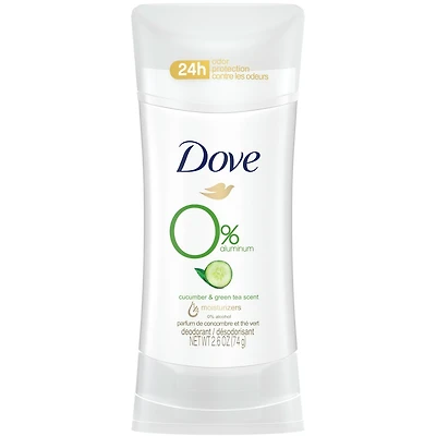 Dove 0% Aluminum Deodorant for smooth underarms Cucumber & Green Tea antibacterial odour protection 74 g