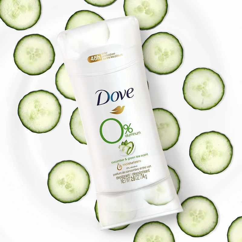 Dove 0% Aluminum Deodorant for smooth underarms Cucumber & Green Tea antibacterial odour protection 74 g