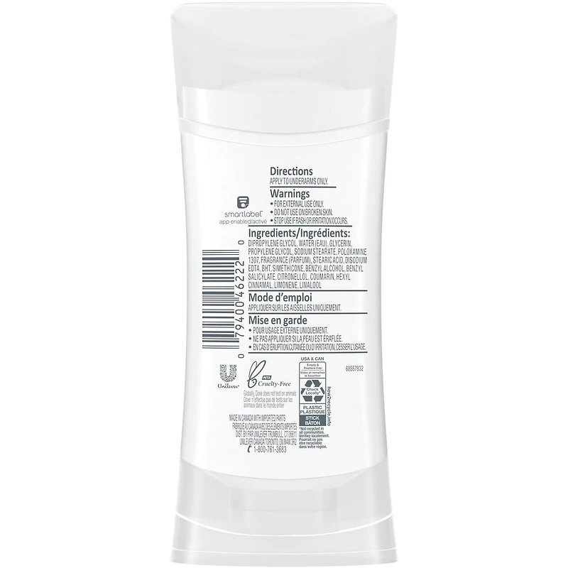 Désodorisant en bâton pour des aisselles douces Dove 0 % Aluminium Grenade et Verveine Citronnelle protection 48 h contre les odeurs 74 g