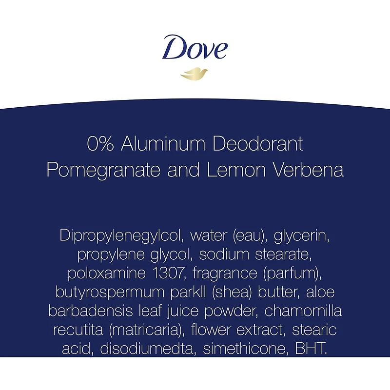 Désodorisant en bâton pour des aisselles douces Dove 0 % Aluminium Grenade et Verveine Citronnelle protection 48 h contre les odeurs 74 g