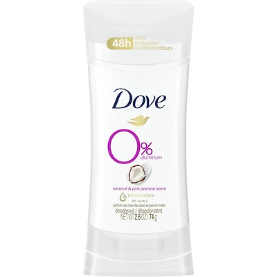 Dove 0% Aluminum Deodorant for smooth underarms Coconut and Pink Jasmine antibacterial odour protection 74 g