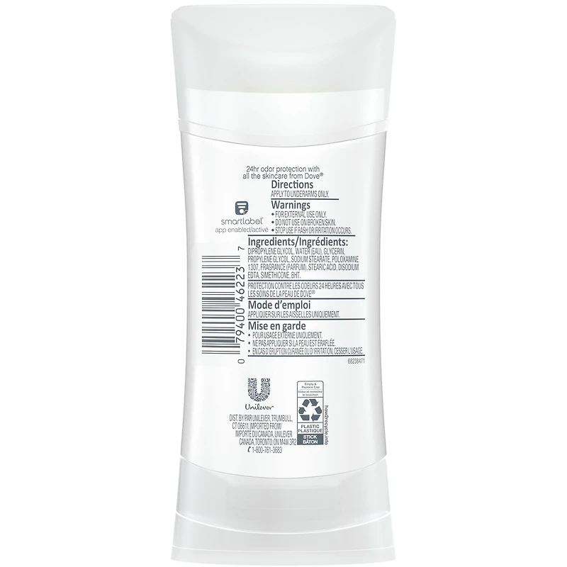 Dove 0% Aluminum Deodorant for smooth underarms Coconut and Pink Jasmine antibacterial odour protection 74 g